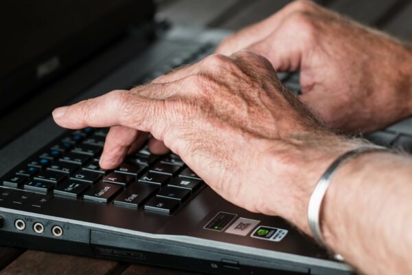 old man typing old man typing