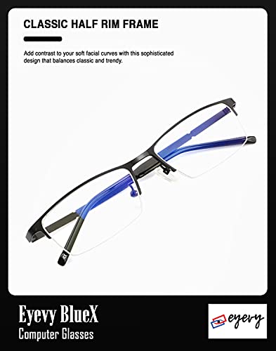 Mediciner.in - Eyewear | 2025 Eyevy BlueX Zero Power Blue Light Filter Anti glare Computer Eyeglasses UV Protected Spectacles Half Rim Metal Frame Reading Glasses For Men Women E02007 0 0 2025