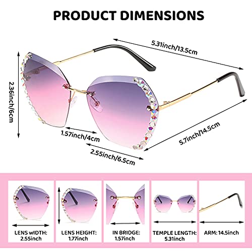 PALAY UV400 Protective Sunglasses for Women Stylish with Storage Box Glasses Cloth Rimless Diamond Cutting Lens Women Sunglasses for Summer Driving Shades for WomenStyle 2 0 0 2024