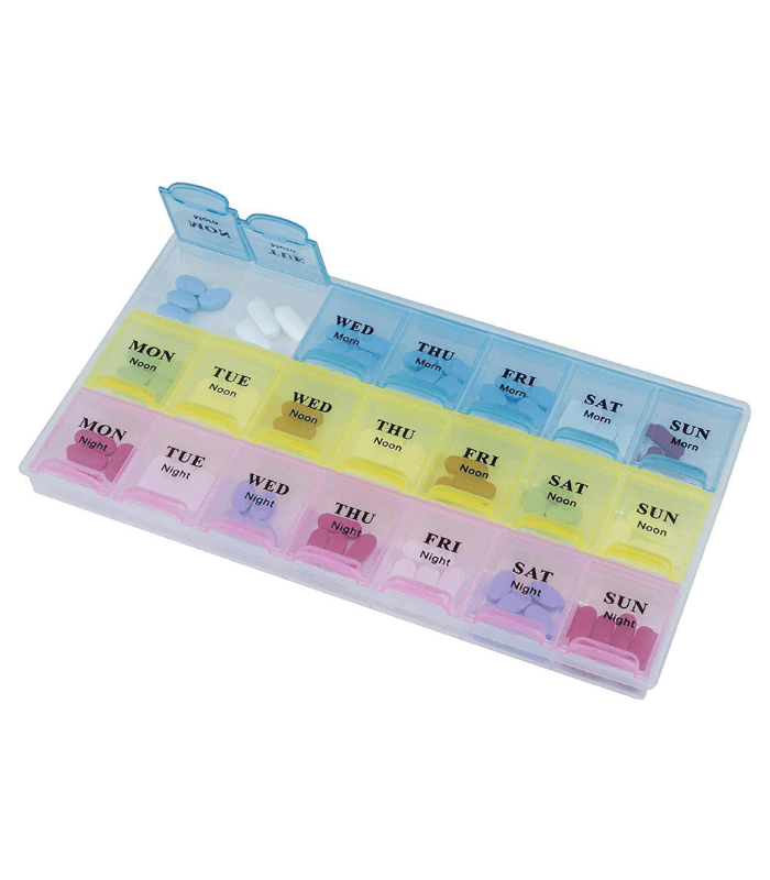 Mediciner.in - Home | 2025 ZIPZAG Pill Medicine Organizer Reminder Storage Box for 7 Days, 3 Layer Pillbox