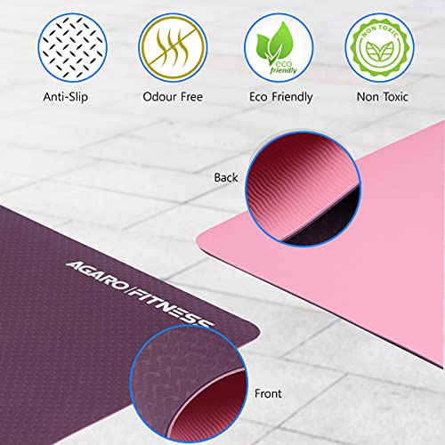 Mediciner.in - Track your Order | 2025 AGARO TPE Yoga Mat for Women Men Purple Pink Colour Eco Friendly Non Slip Classic Pro Exercise Mat for Home Workout Pilates Floor Exercises Gymnastics Meditation with Carry Bag Strap 0 0 2025