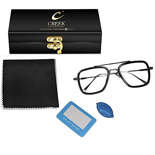 CREEK-Blue-Light-Blocking-Blue-Cut-Zero-Power-anti-glare-Retro-Square-EyeglassesTony-Stark-Frame-for-Eye-Protection-from-UV-by-ComputerTabletLaptopMobile-With-Torch-and-Testing-Card-SILVER-0-2 CREEK Blue Light Blocking Blue Cut Zero Power anti glare Retro Square EyeglassesTony Stark Frame for Eye Protection from UV by ComputerTabletLaptopMobile With Torch and Testing Card SILVER 0 2 2025