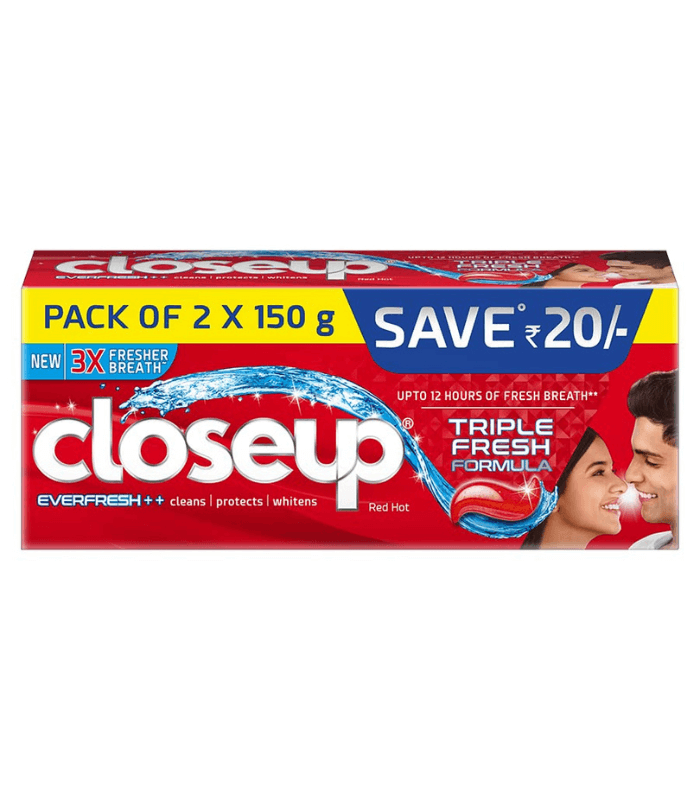 Mediciner.in - Closeup Toothpaste | India's No. 1 Gel Toothpaste| with 3x Freshness |upto 12 hrs fresh breath & white teeth - (Pack 2 x 150g) | 2025 Close Up EverFresh+